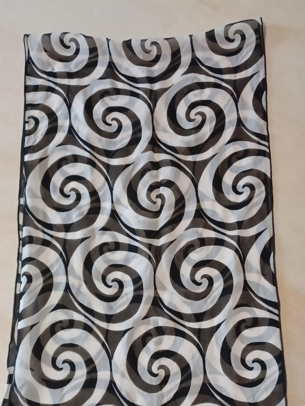 Creative Connections New York Silk Oblong Scarf 66×13 Black White Mod Swirl